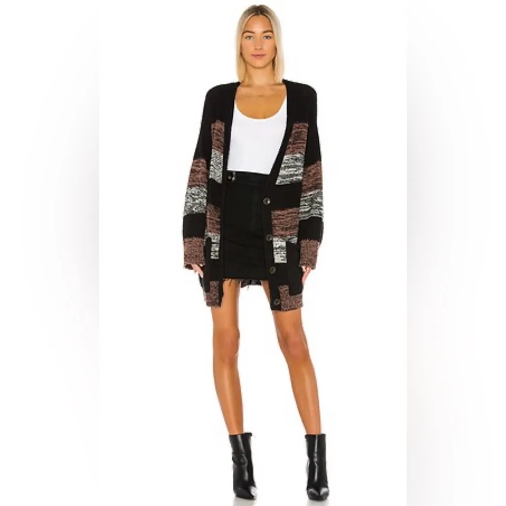 Free People oversized slouchy boho earthy striped cozy chunky knit cardigan M - Image 4