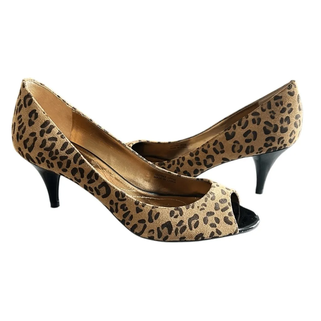 Tahari Peep Toe Heels Pumps Leopard Animal Print Suede High Heel - Image 7