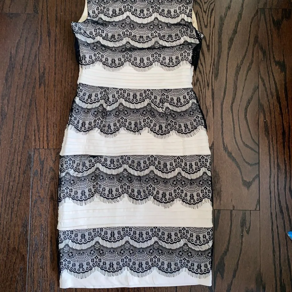 SANGRIA Cream and Black Lace Sleeveless Dress - Image 4