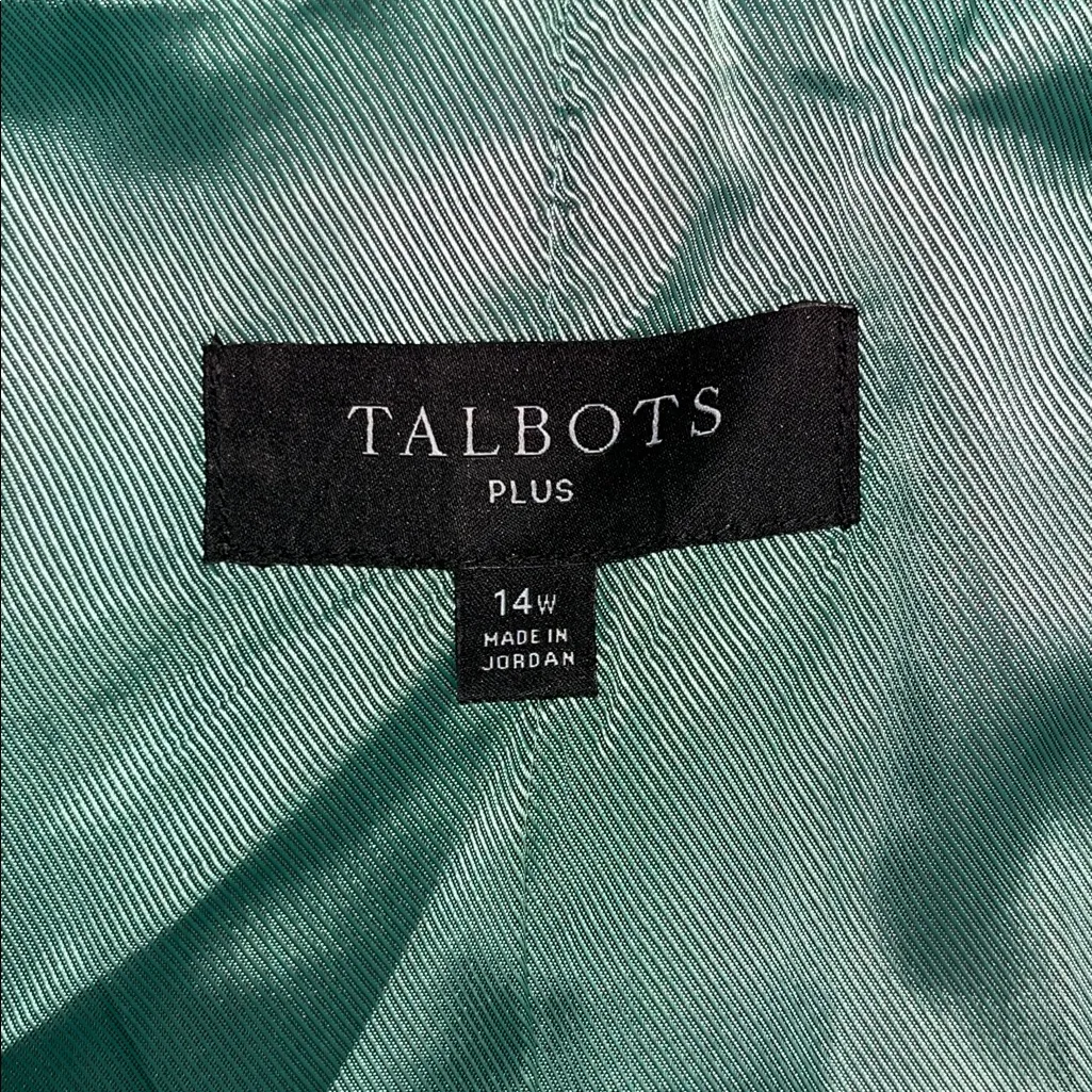 Talbots Plus Size 14W Kelly Green Cotton Blend Double-Breasted Blazer Jacket - Image 4