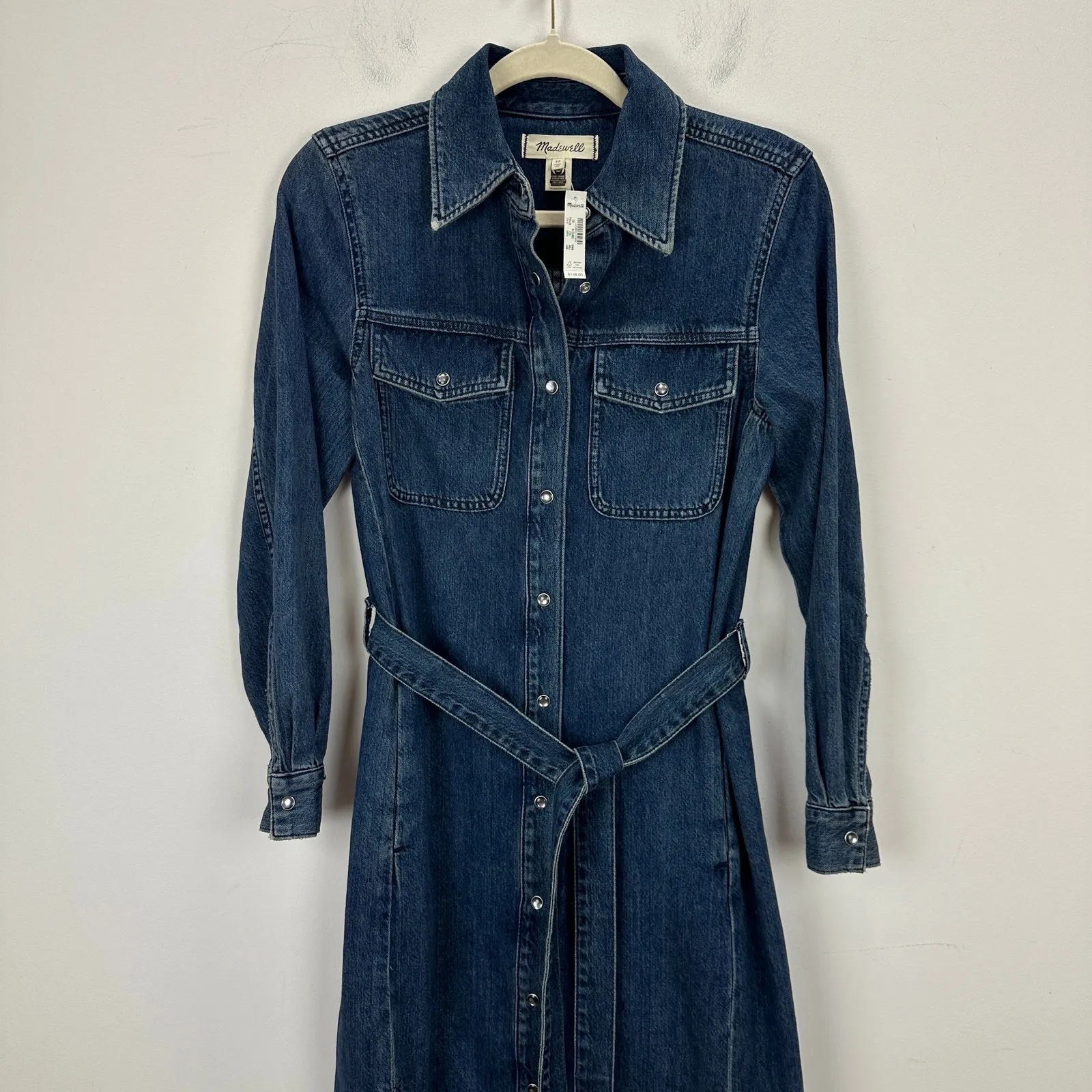 Madewell Denim Tie Waist Midi Shirtdress Avenida Wash Blue Long Sleeve XS NWT - Image 7