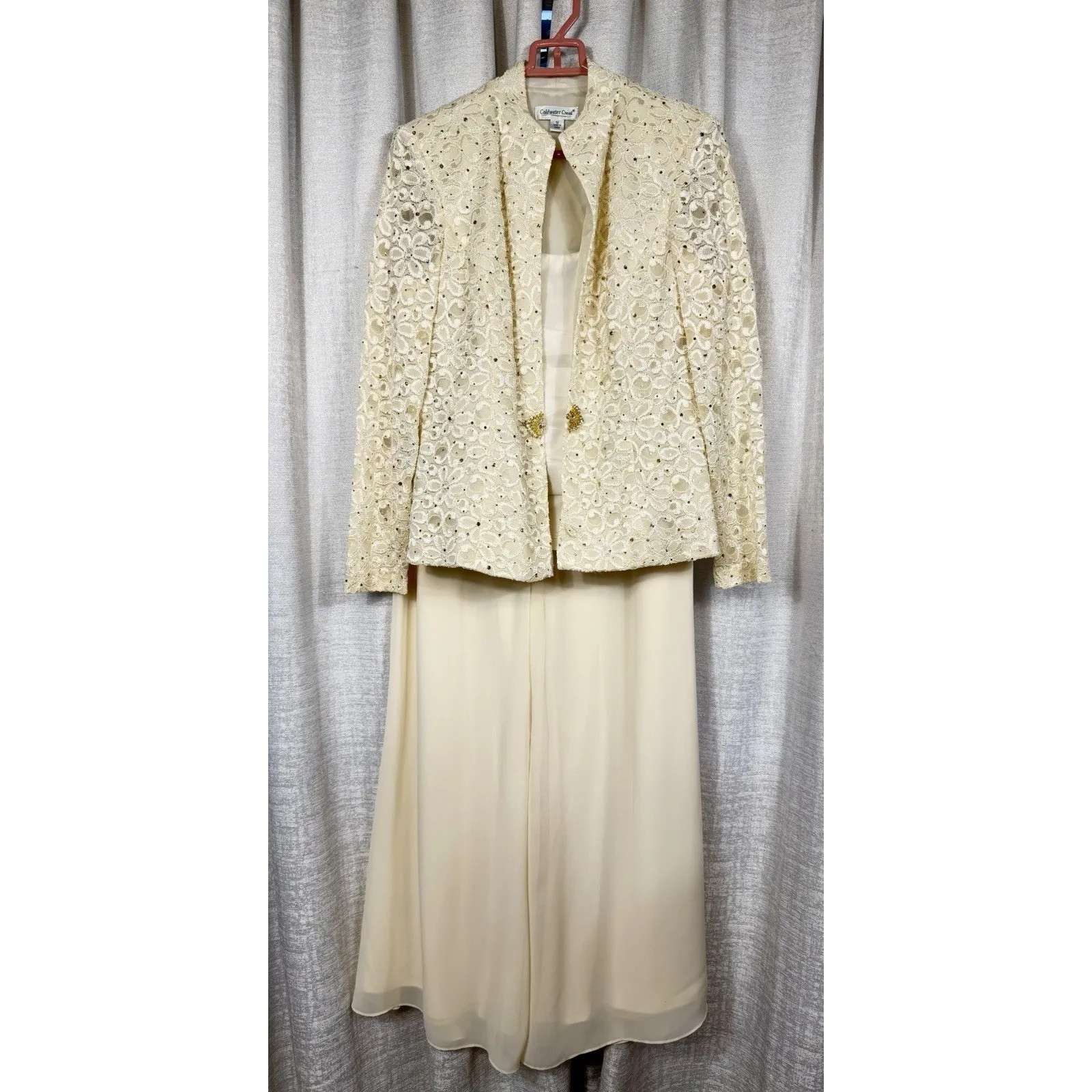 Coldwater Creek Ivory Lace Jacket & Chiffon Wide-Leg Pants Set Size 12 - Image 2
