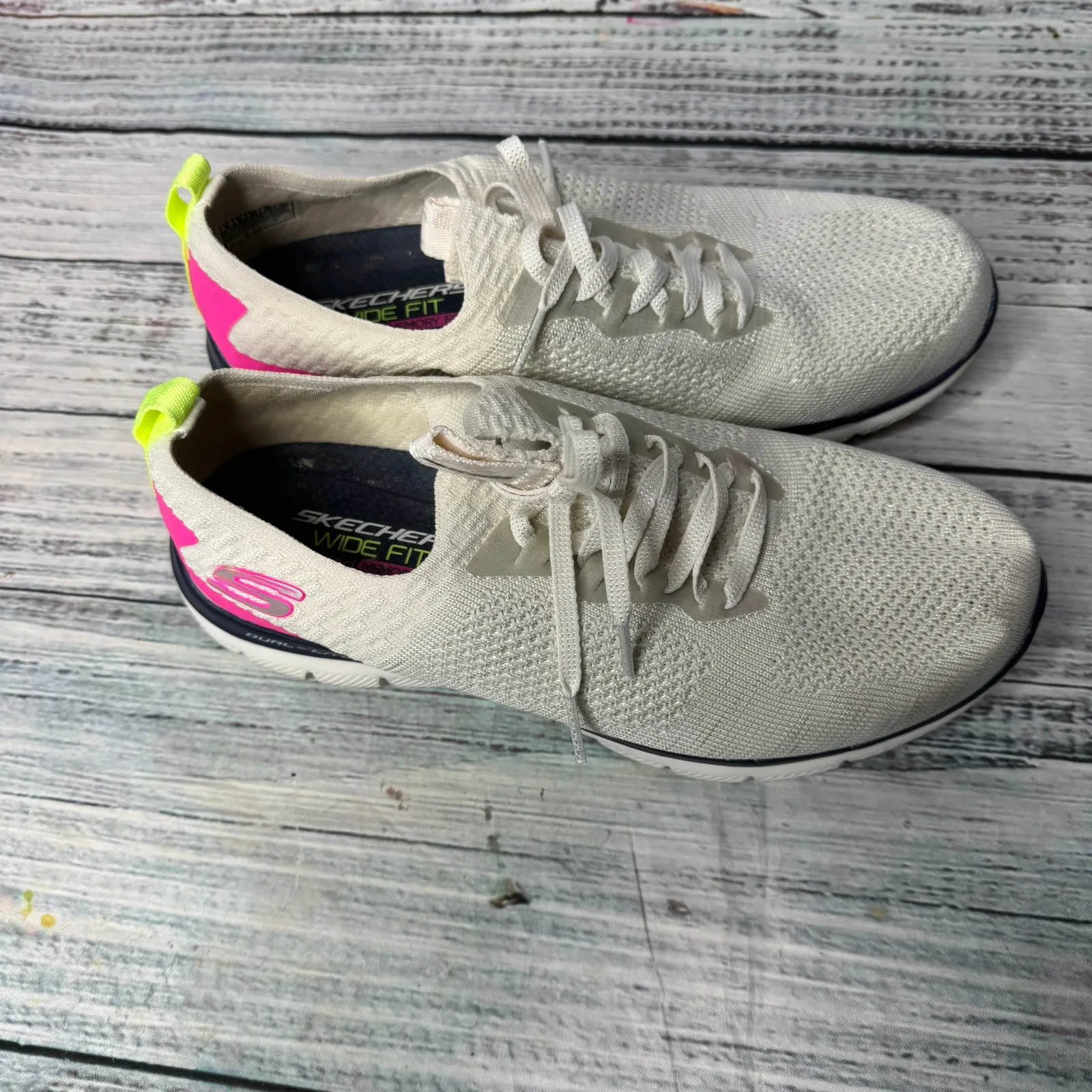 Skechers Wide Fit Air-Cooled Memory Foam Sneakers Women’s 9 – White / Neon Pink - Image 5