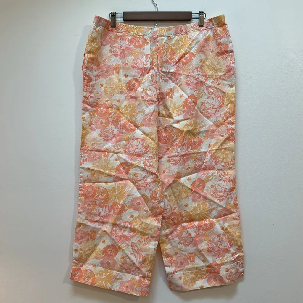 J JILL 100% LINEN CROPPED WIDE LEG‎ TROUSER BEACH PANT SIZE LARGE NWT - Image 2
