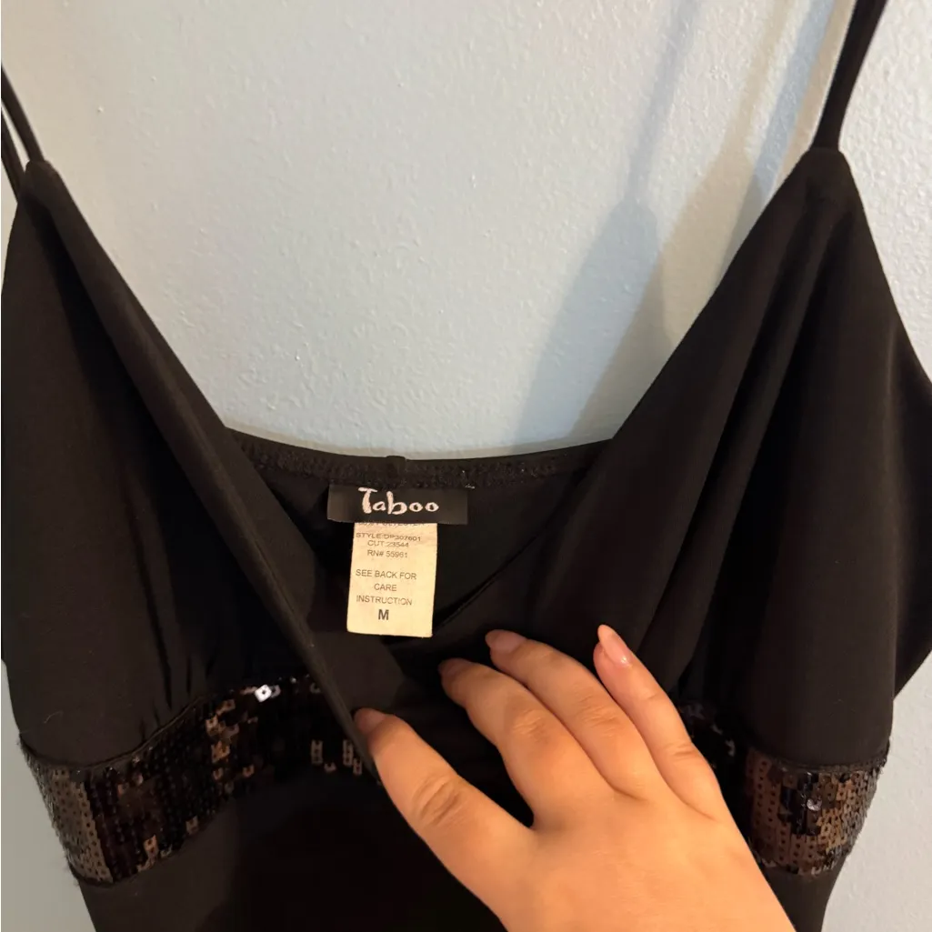 vintage taboo black dress with ruffle layer detail and sequins belt size M Size M - Image 3