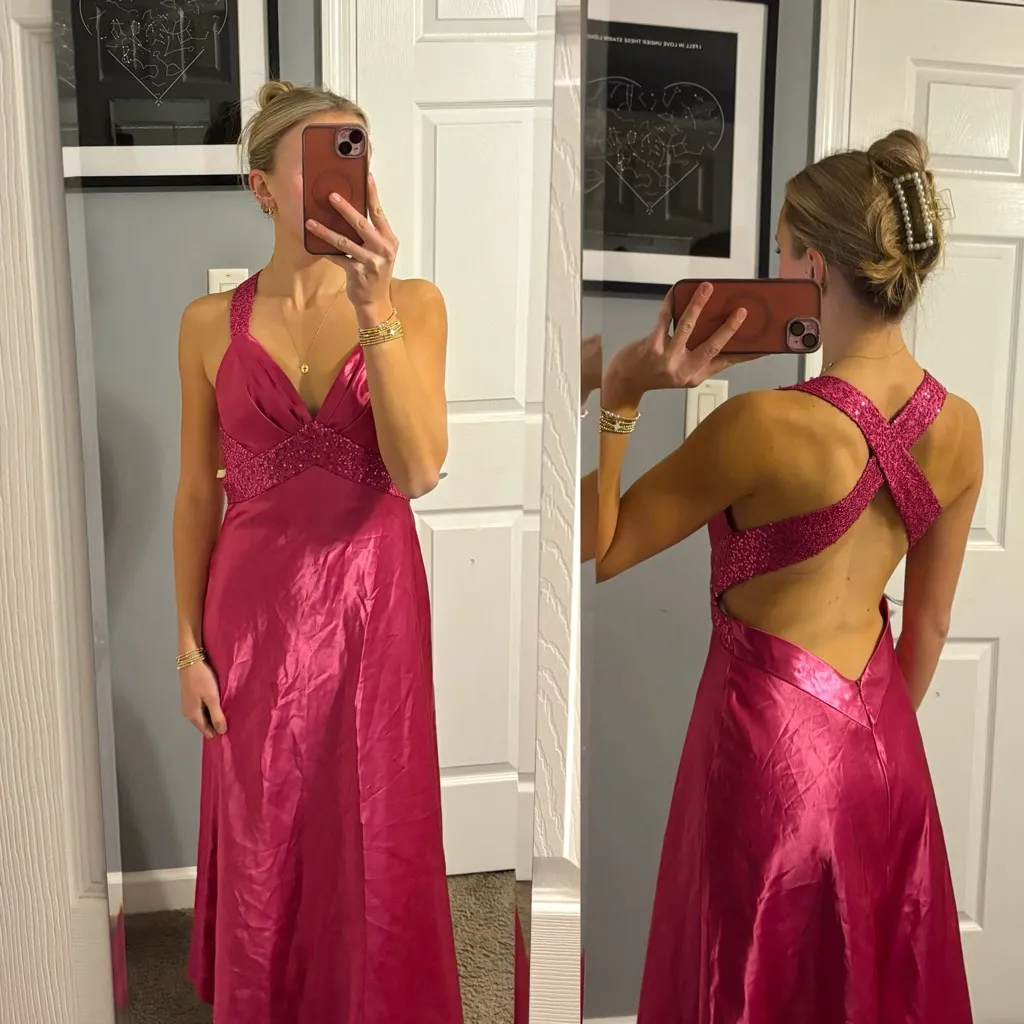 Vintage Y2K Gunne Sax Pink Maxi Sparkly Dress - Image 2