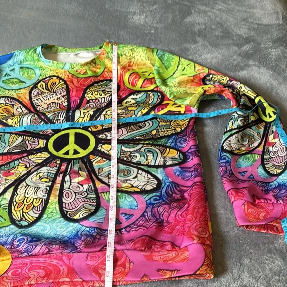 Peace &‎ neon sweatshirt, BOHO, WHIMSICAL, HIPPIE Green Size L - Image 3