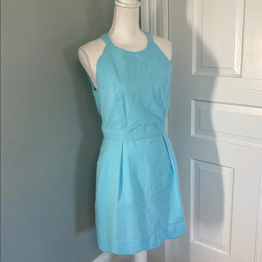 Lauren James Solid Seersucker Light Blue Landry Dress Open back size medium - Image 3