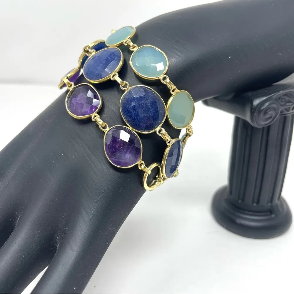 Sterling silver bracelets, 18K gold overlay and semiprecious stones/blue lapis - Image 2