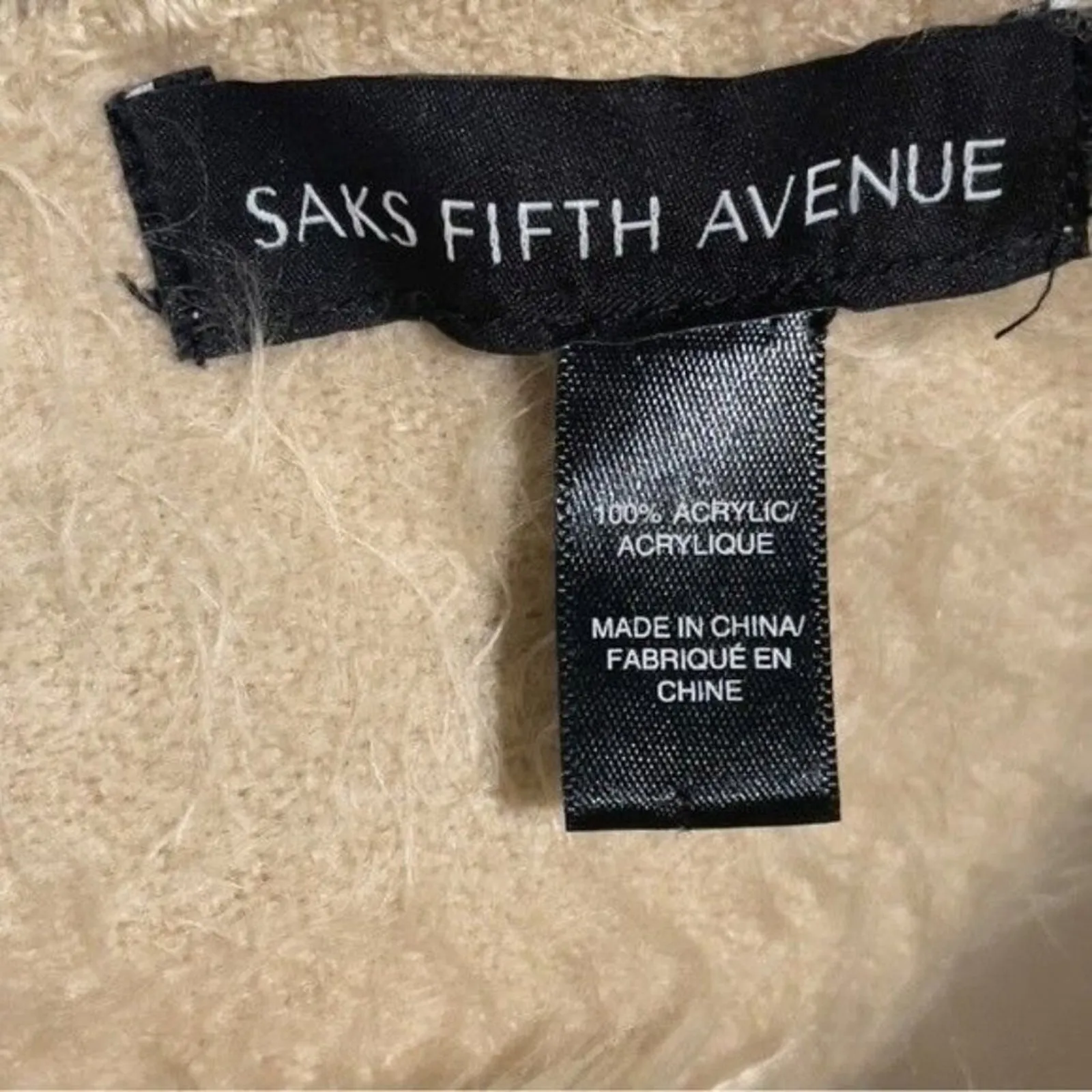 Saks Fifth Avenue Scarf Ultra Soft Beige Fringe - Image 3