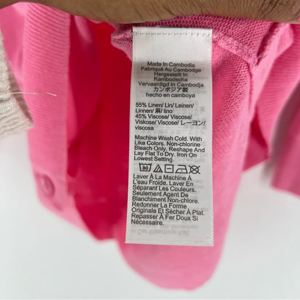 J. Crew Factory Linen‎ Blend Button Tunic Sweater Pink V Neck Long Sleeve - Image 8