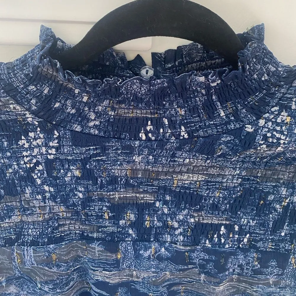 AQUA Smocked Mock Neck Mini Dress Blue Women’s M Tiered Ruffle Fairy Whimsigoth - Image 5