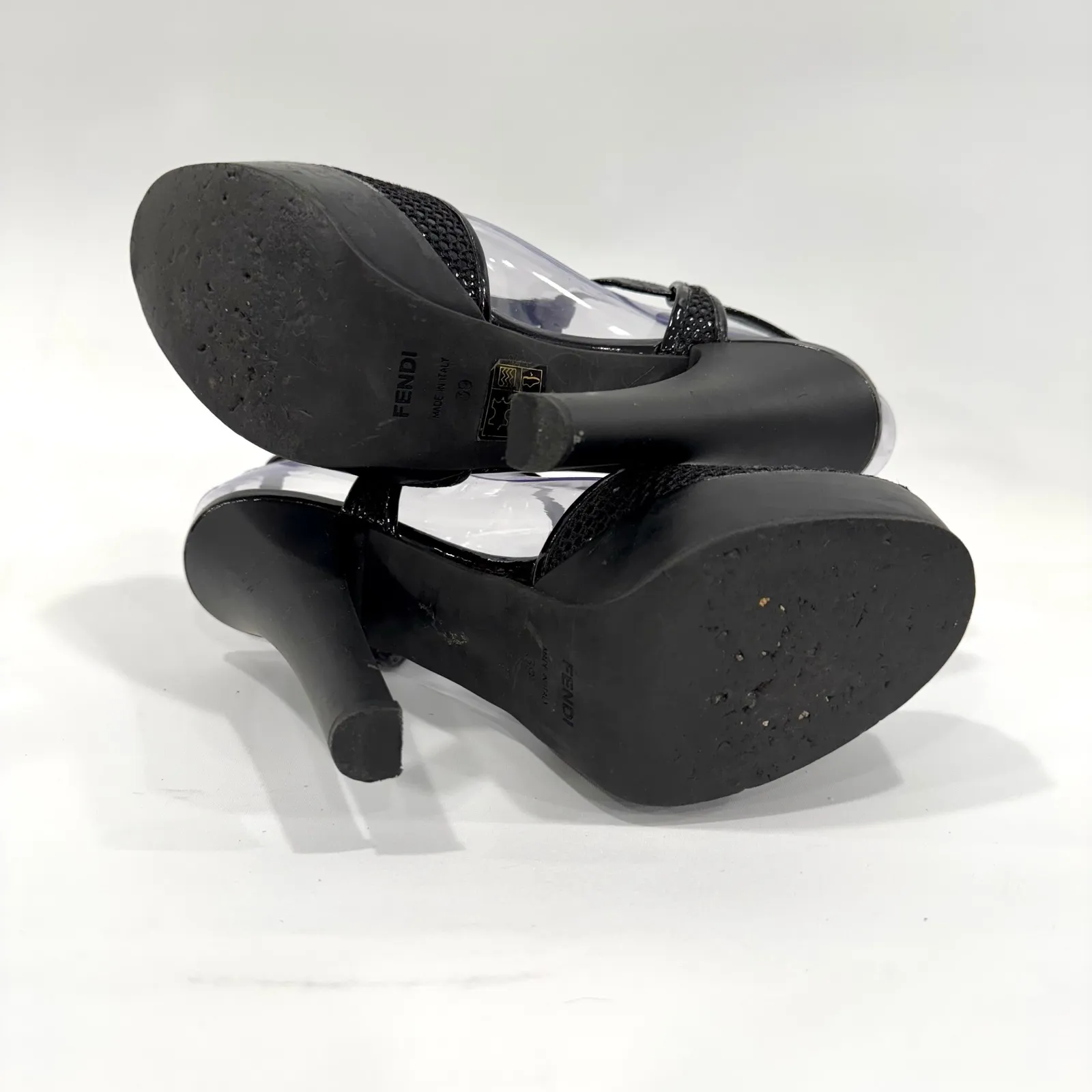 Fendi Black Patent Leather T Strap Platform Stiletto Heels Made in Italy Size 9 - Image 11