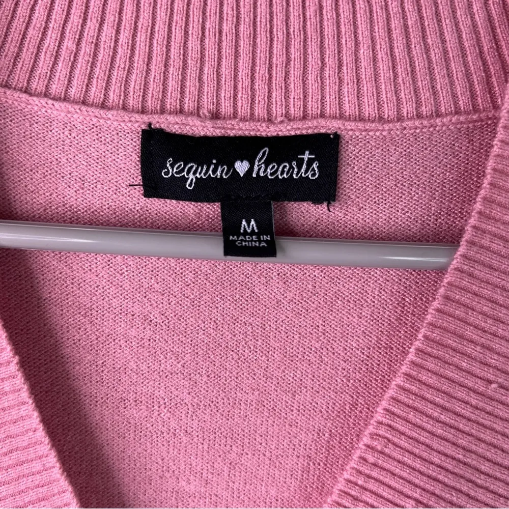 Sequin Hearts Medium Rose Pink Pullover Super Soft Tie Front Sweater VNeck Dress - Image 5