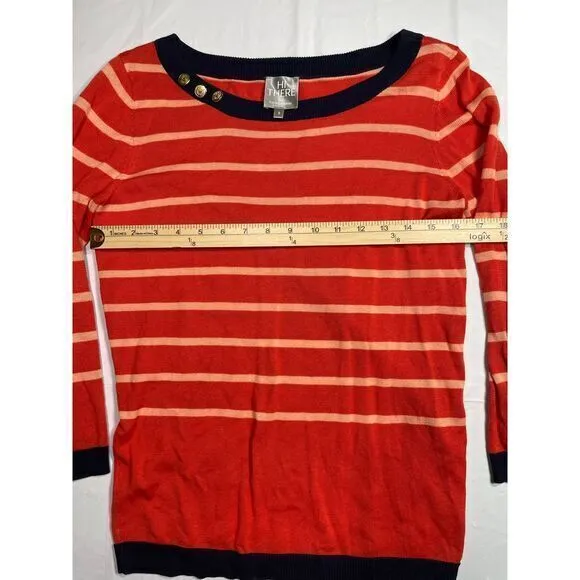 Hi There Red Striped Long Sleeve Knit Top Nautical Style‎ Women's Size S - Image 3
