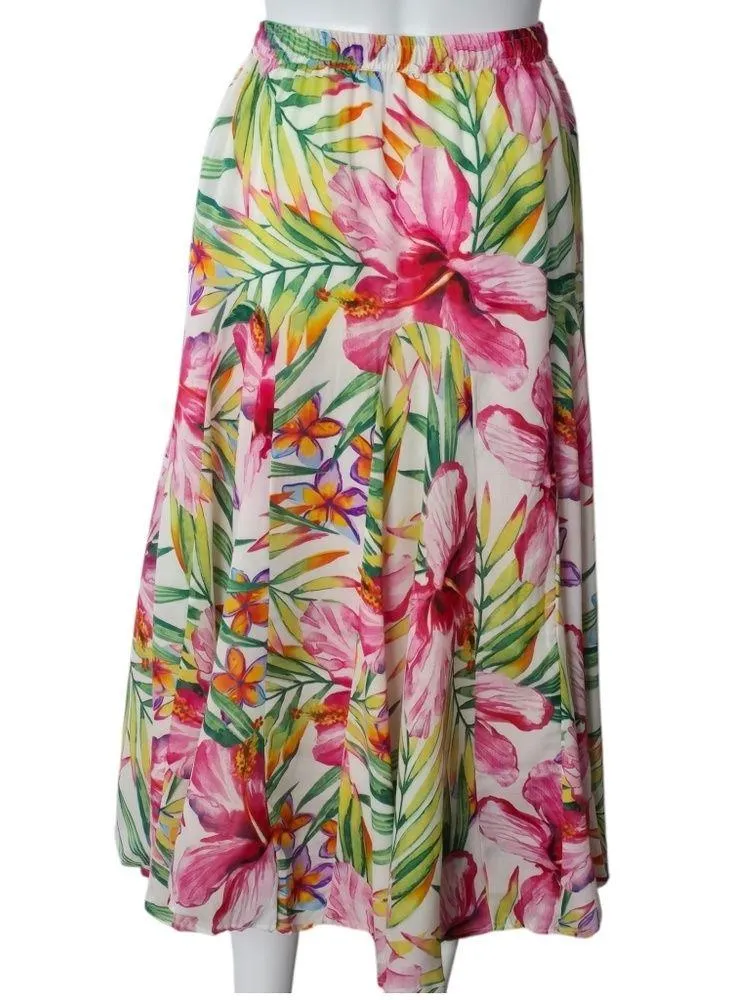 Westport Multicolored Tropical Floral Pull On Midi Peasant Skirt Size Large - Image 4