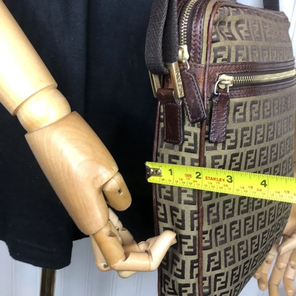 FENDI Zucca Canvas Leather Olive Green Brown Crossbody Messenger Shoulder Bag - Image 8