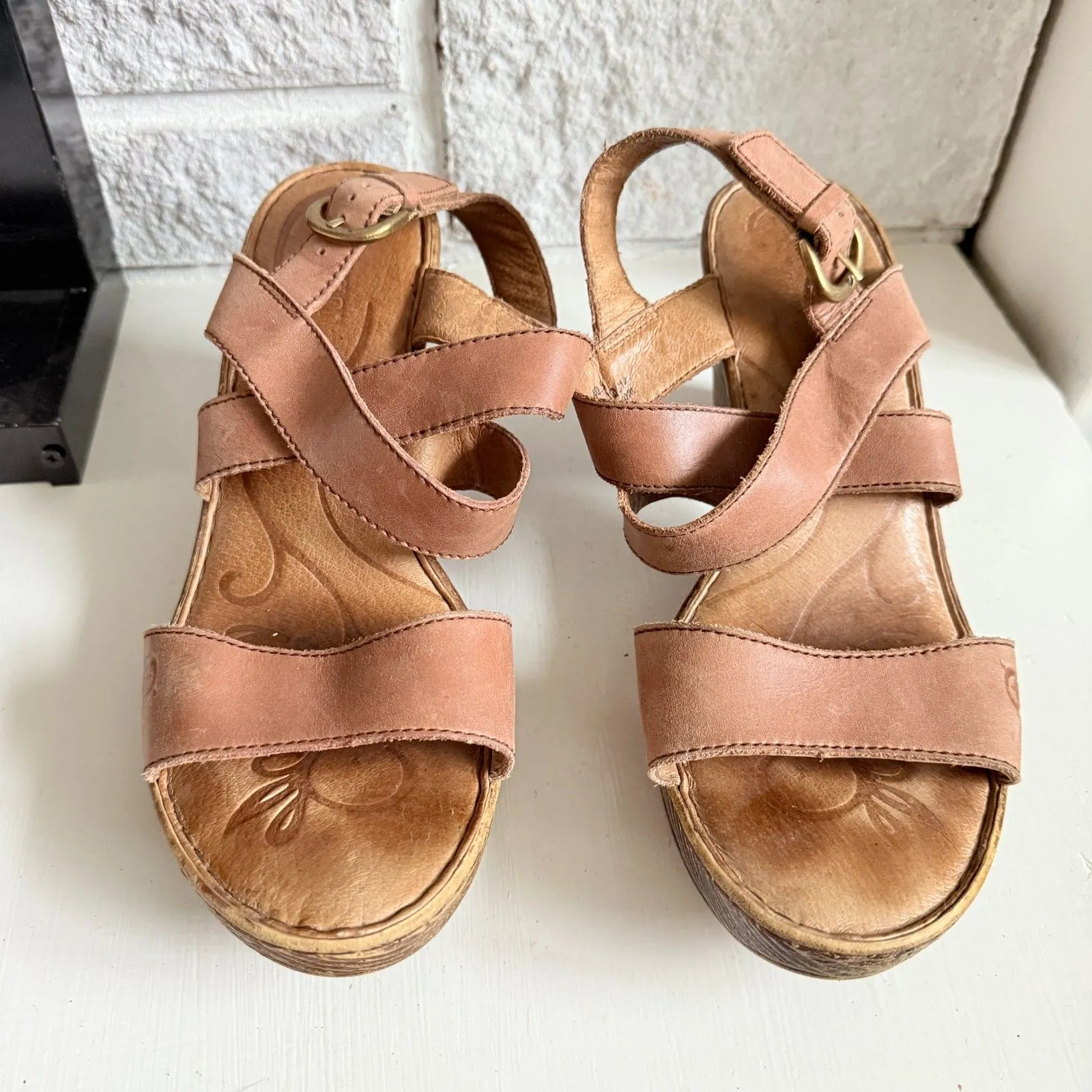 Born Women’s Cubera Tan Leather Strappy Block Heel Retro 70s Sandals 9 Brown - Image 3