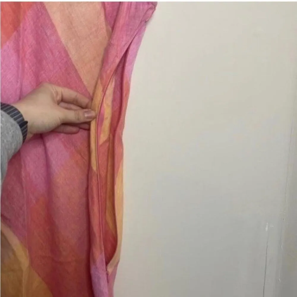 Vintage Victoria Holley Pink and Orange Plaid Maxi Dress Ruffle Trim Size 4P - Image 5