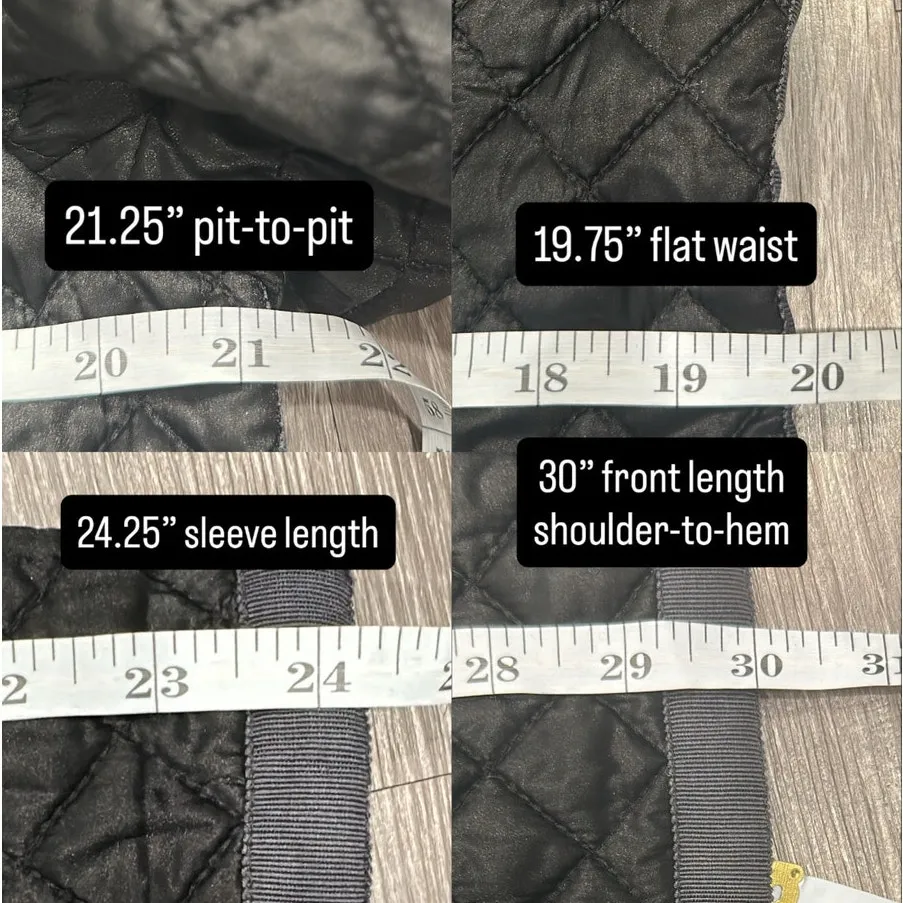 Jane Post Black Satin Quilted Jacket Lightweight Diamond Stitch Zip Front Medium - Image 12