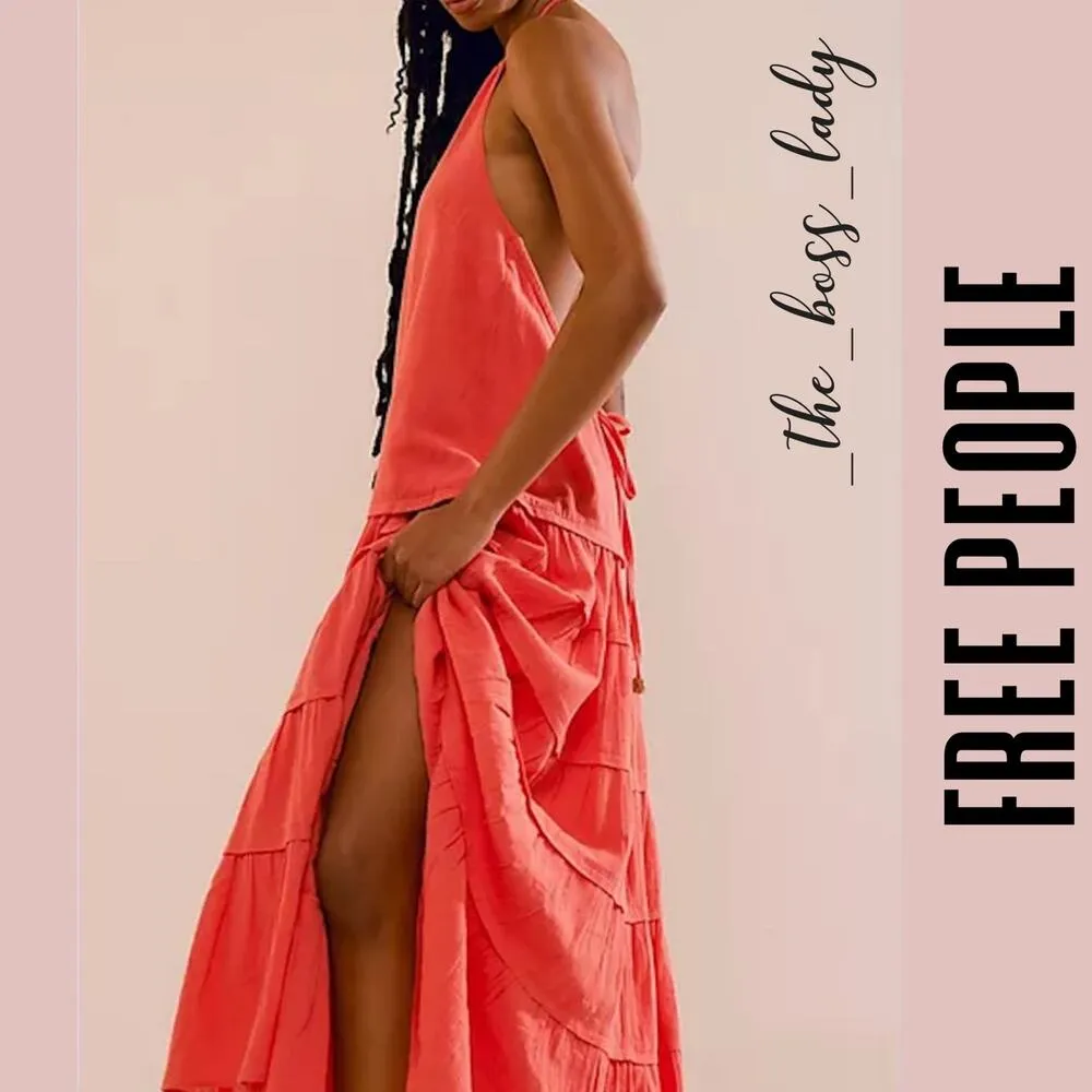 Free People maxi dress tiered halter ruffled cotton Medium - Image 9