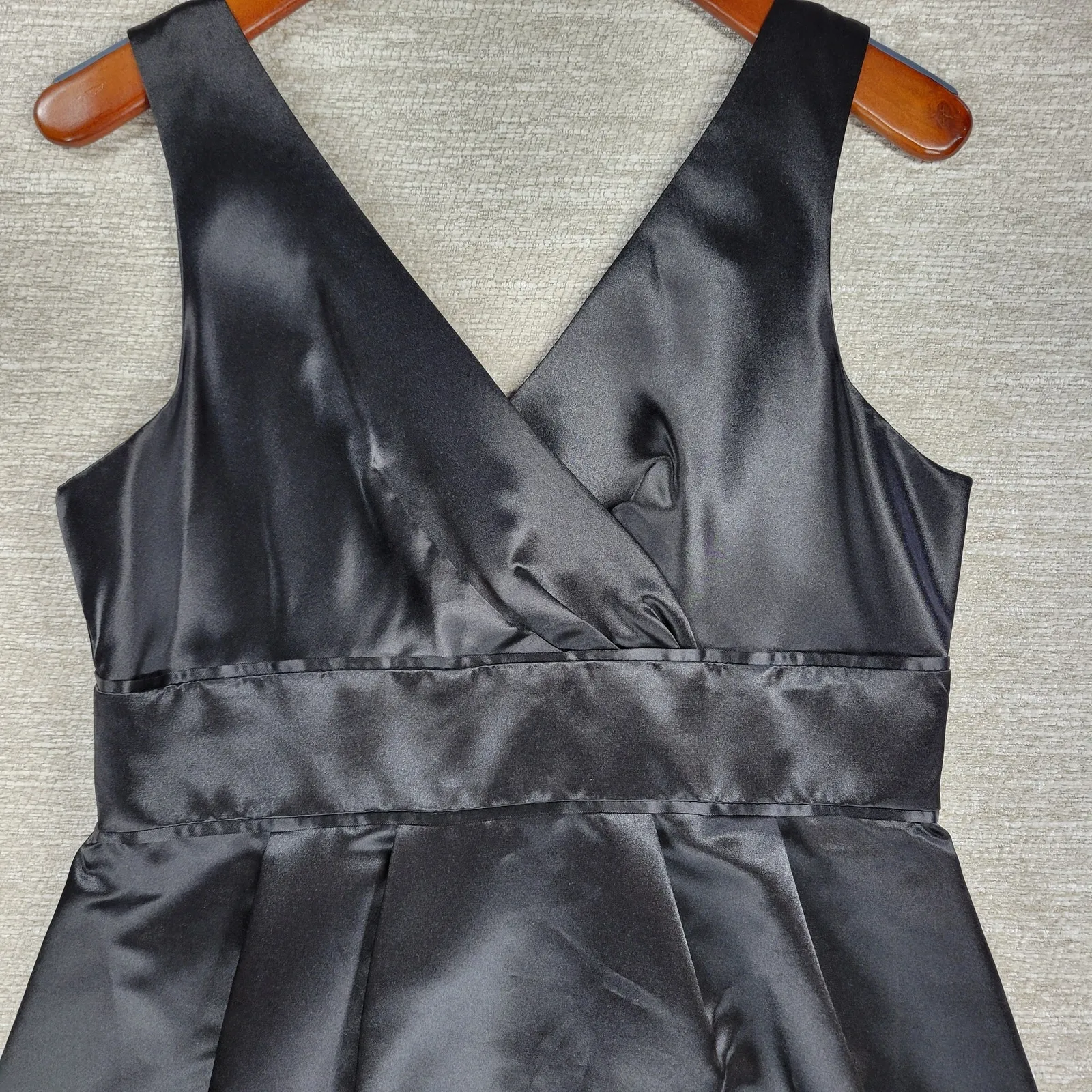 Max and Cleo Maralin Satin Dress Womens 12 Black Feathers Holiday Cocktail - Image 5