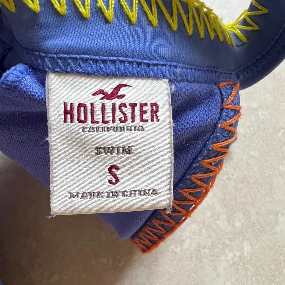Hollister Stitched Triangle Bikini Top Blue Yellow Orange Size S - Image 3