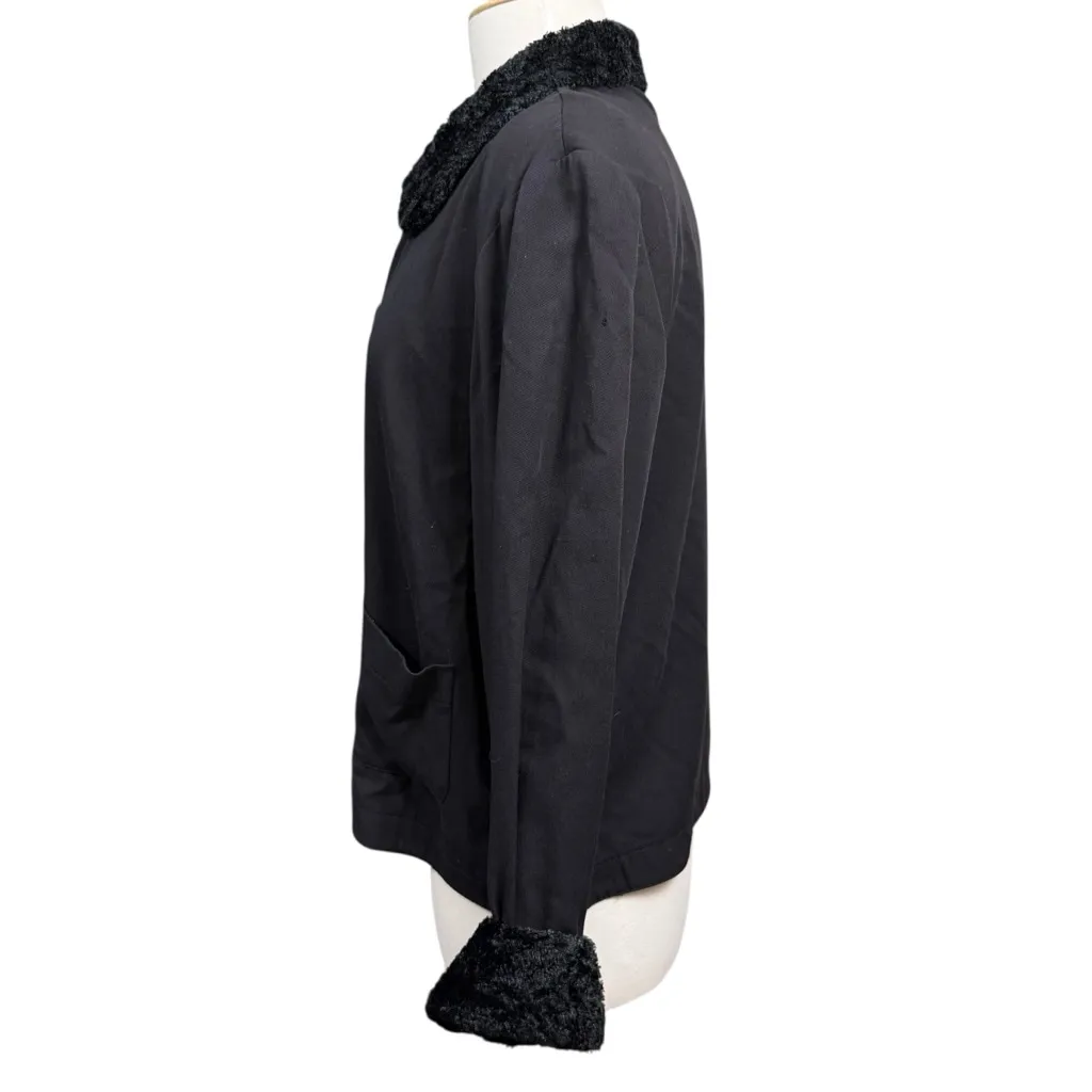 Vintage On The Verge Black Wool Blend Jacket Faux Fur Collar Womens Large - Image 6