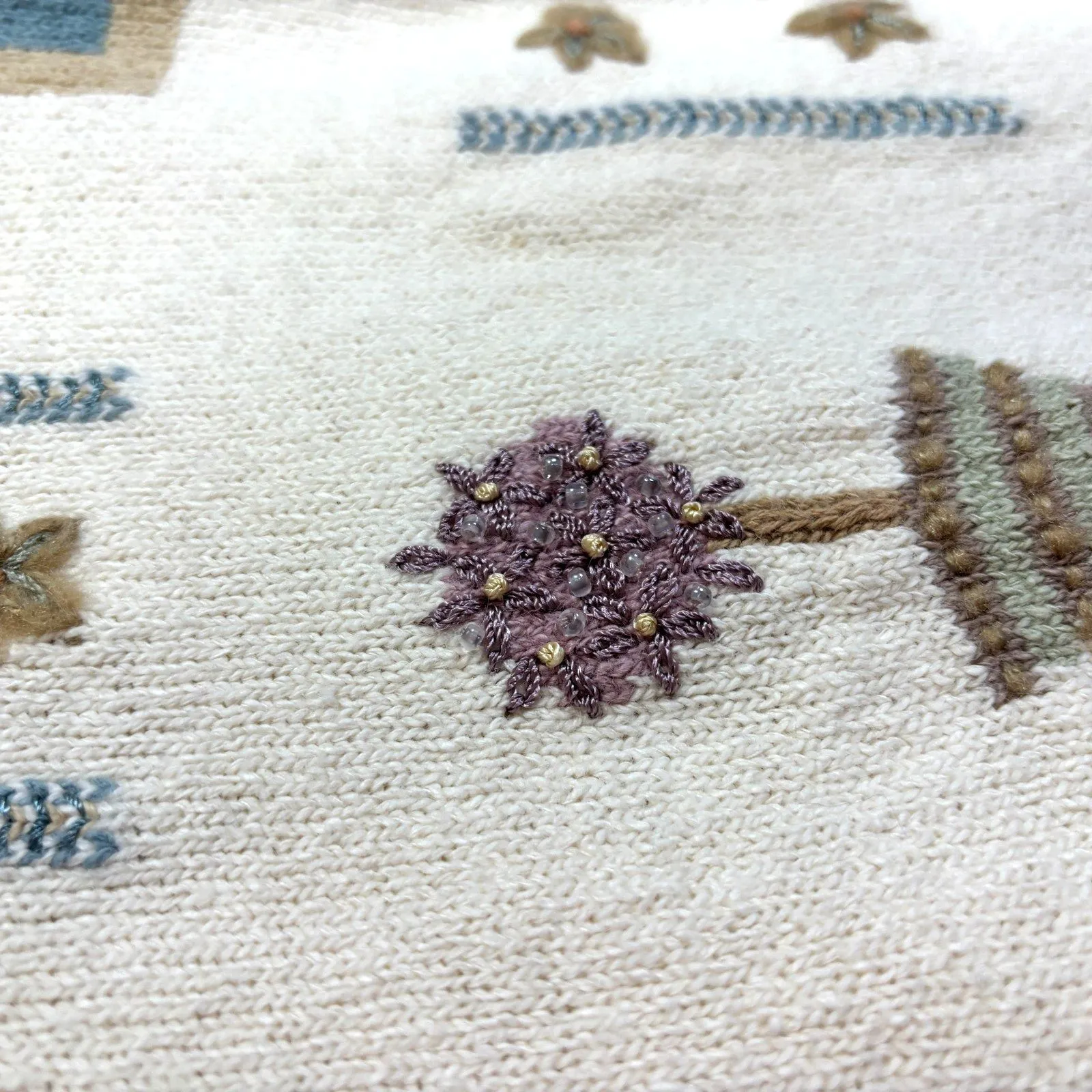 Vtg Alfred Dunner Sweater Womens Cream Floral Embroidered Cottage Grandma Sz L - Image 2