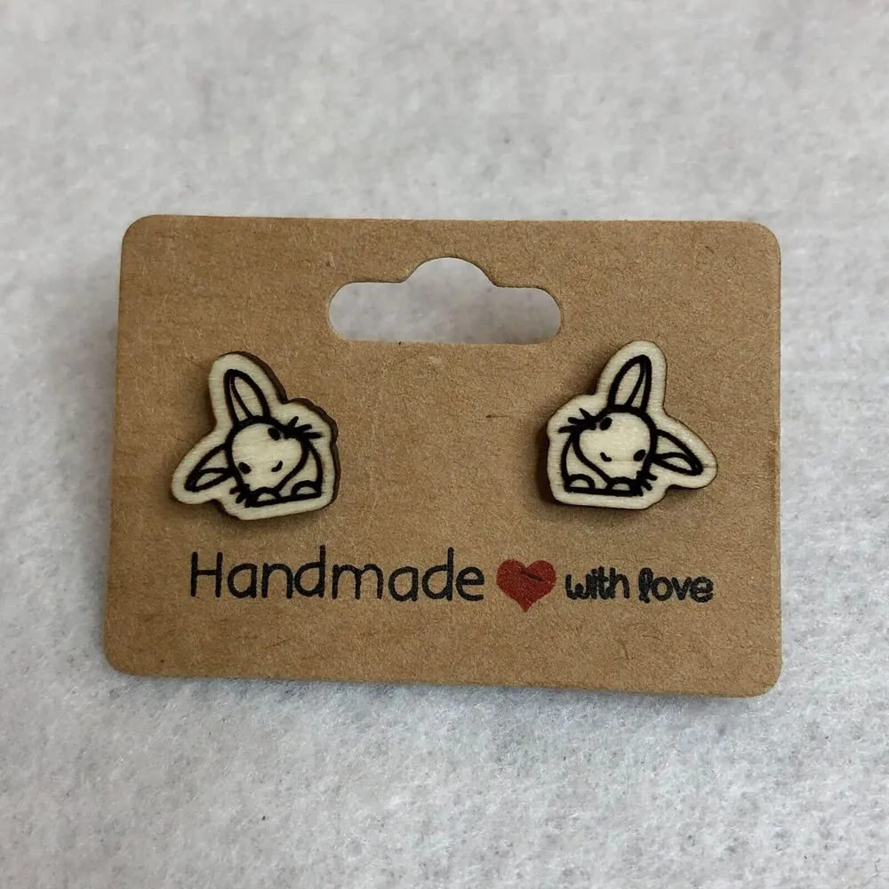 Bunny Wood Stud Earrings Brown - Image 4