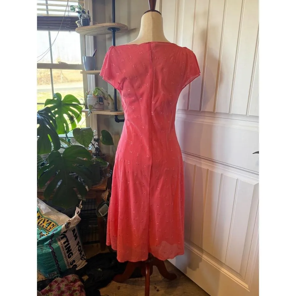 Be Smart Coral Floral Burnout Sheer Midi Dress Women's 11/12 Cowl Neck Size undefined - Image 2