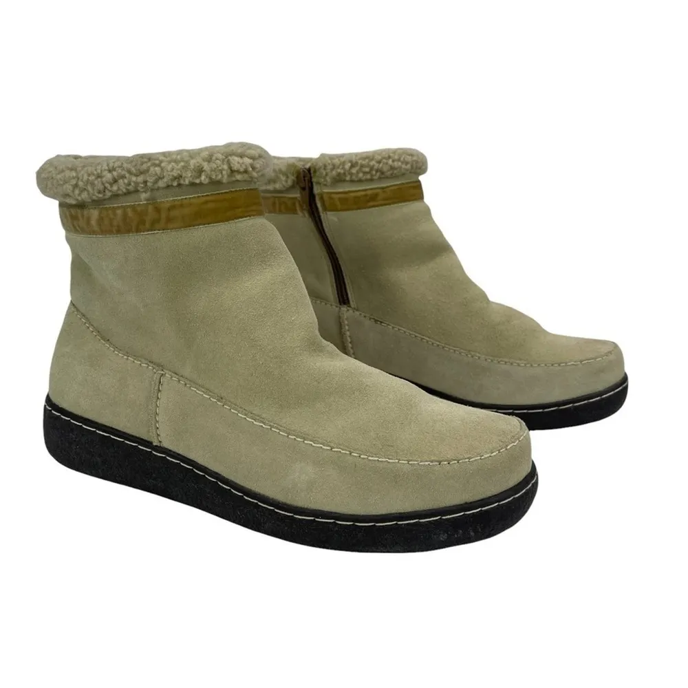 Land's End Womens Size 10 Cream Suede & Fleece Lined Winter Ankle Botties Boots - Image 2