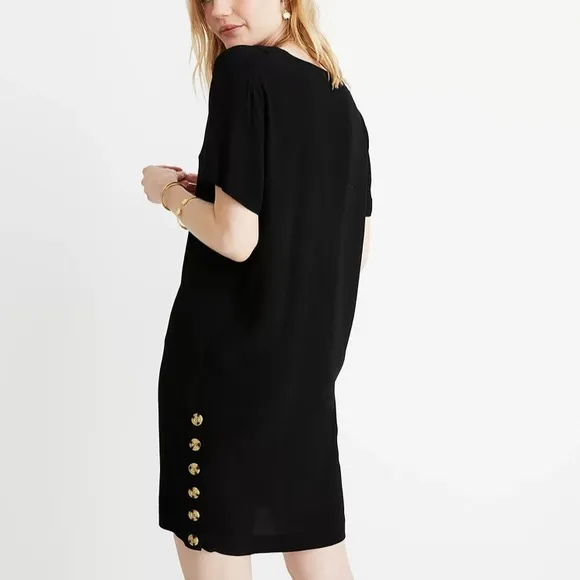 Madewell XS Side Button Easy Dress Black V-Neck Womens Oversized L7833 B55-05. - Image 2