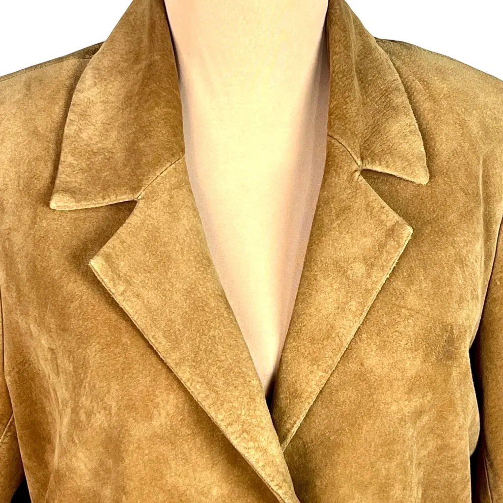 Bernardo  Camel Brown Suede Trench Coat S Barn Oversized Washable Western Boho - Image 3