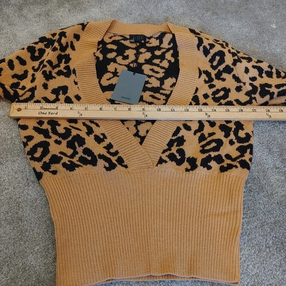 NBD NEW Small NWT Cheetah Print Cropped Low Cut Sweater Brown Black Animal Print - Image 7