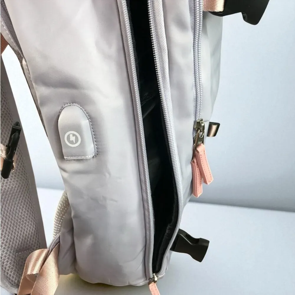 Travel Carry On Backpack 18.5" Purple/Pink USB Port Laptop Shoe Comp TSA Travel Purple - Image 7