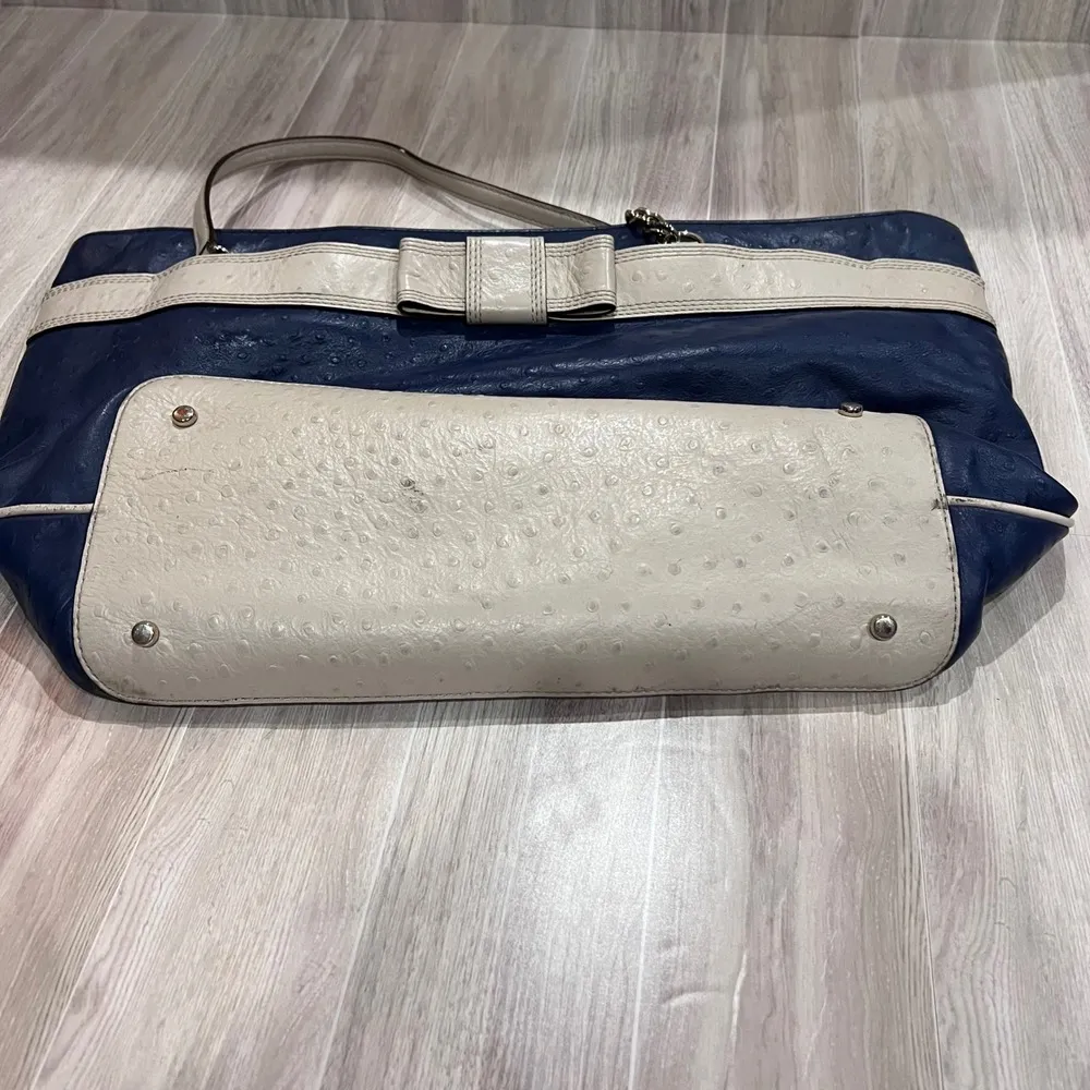 Kate Spade Navy and Cream Tote Bag Ostrich Print Satchel Chain Shoulder Bag - Image 10