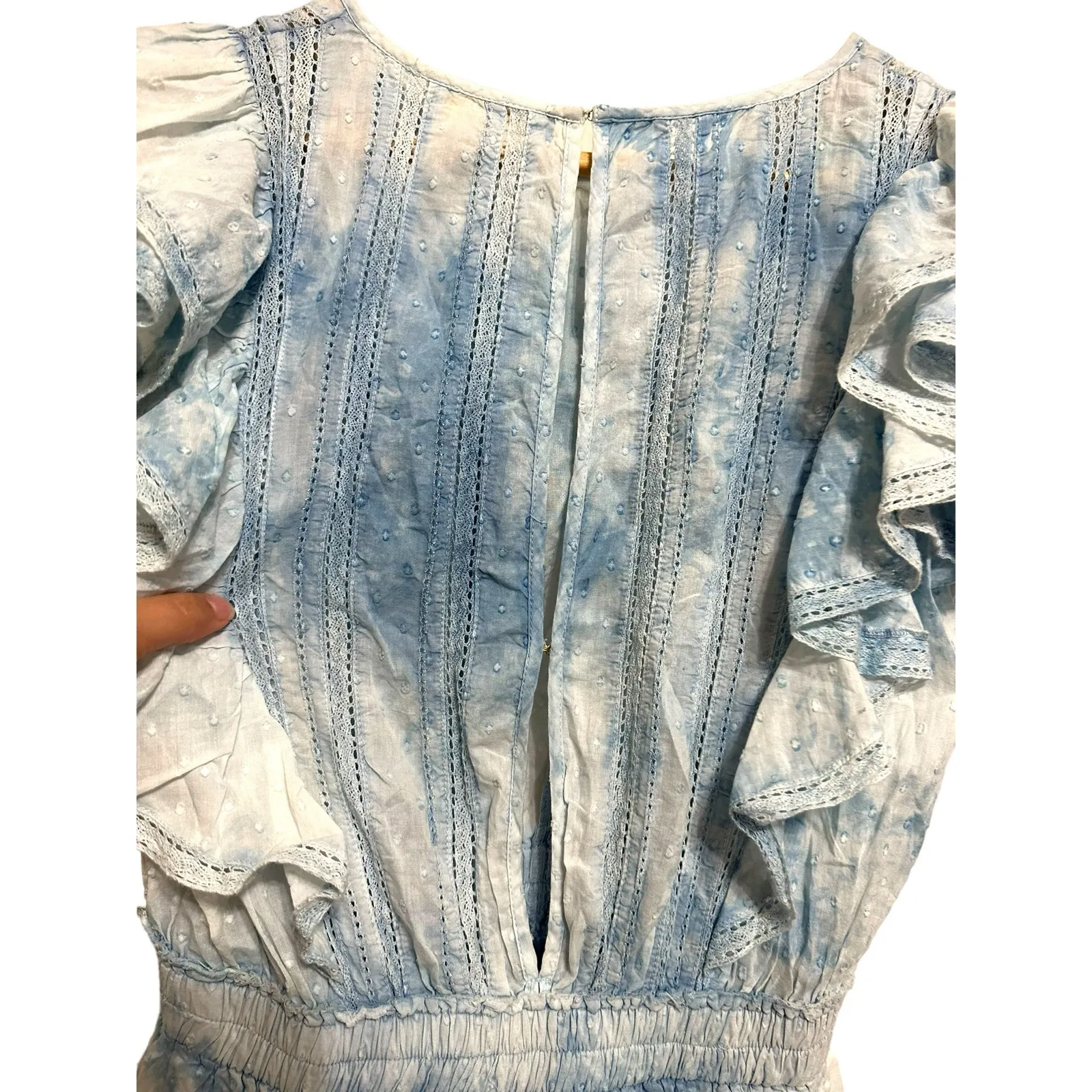 Loveshackfancy women's tie dye blue white mini ruffle dress‎ size xs - Image 6