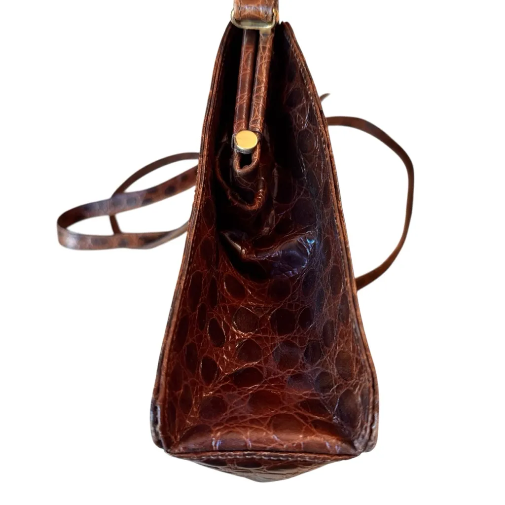 Jill Stuart Vintage Croc Embossed Leather Crossbody Bag Made Italy Brown 9x8x2 - Image 7