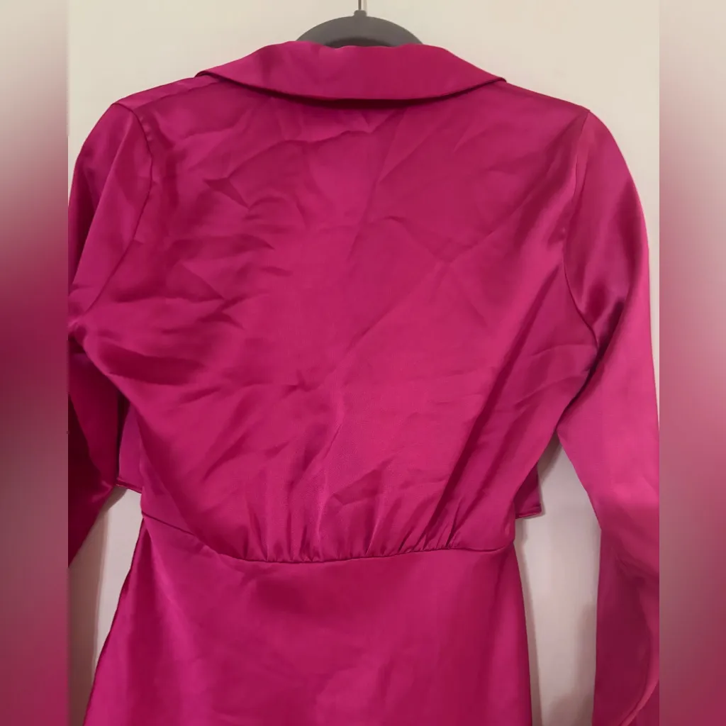 Zara Fuchsia Satin Tie-Front Robe - Image 11
