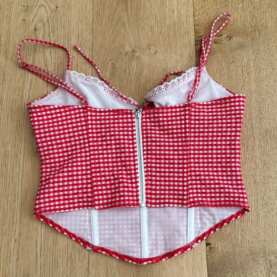 White Fox Cami Corset Top Gingham Size S Red White - Image 2