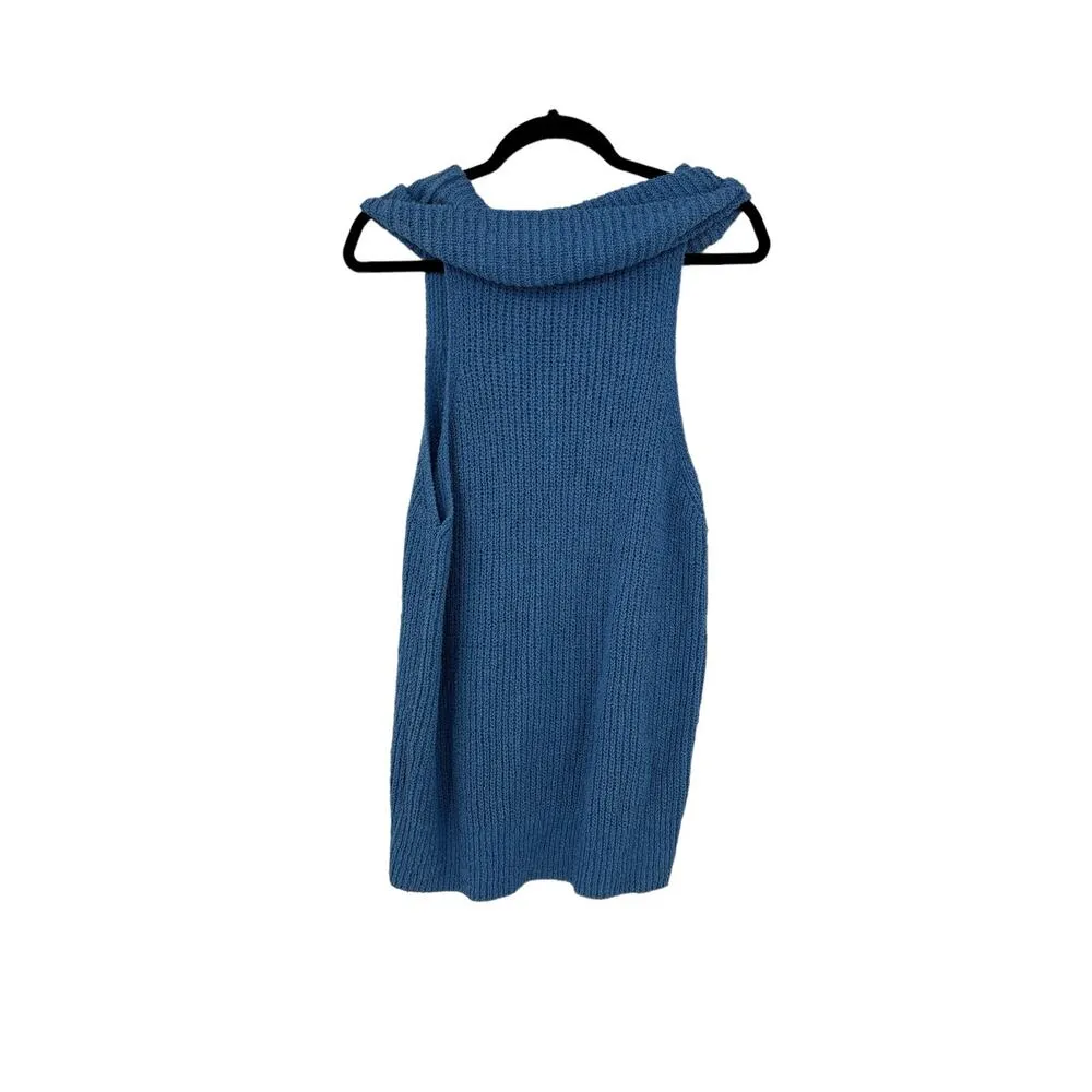 Free People Sweater Womens Medium Turtleneck Sleeveless Blue Rib Knit FP Beach - Image 2