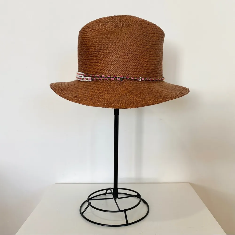 Beautiful Panama brown straw hat w beading details!!! - Image 3