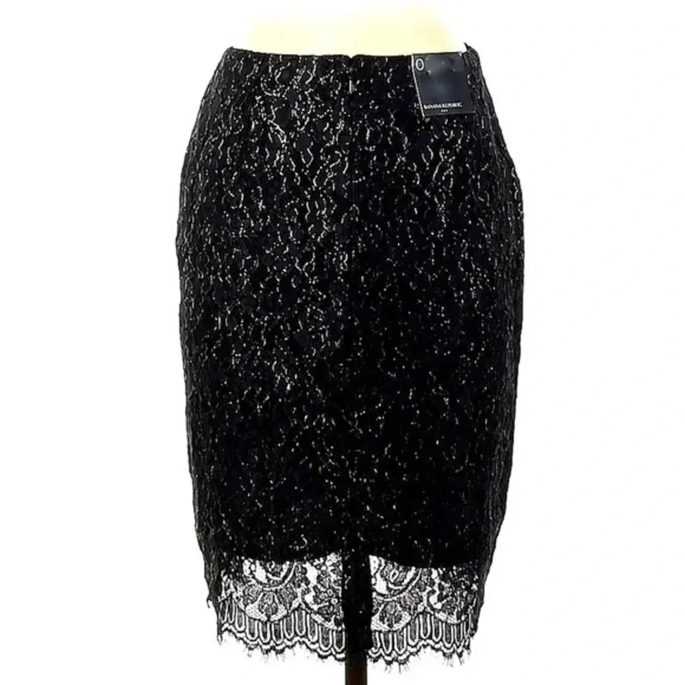 Banana Republic | Black Lace Overlay Sequins Formal Pencil Skirt Size 0 NWT - Image 2