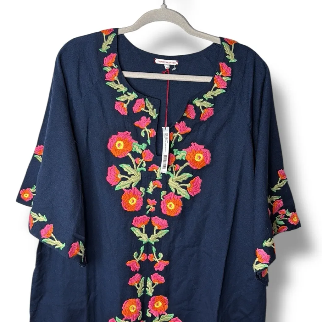 Frances‎ Valentine Navy Charming Caftan Poppy Embroidered Maxi Dress - Image 7