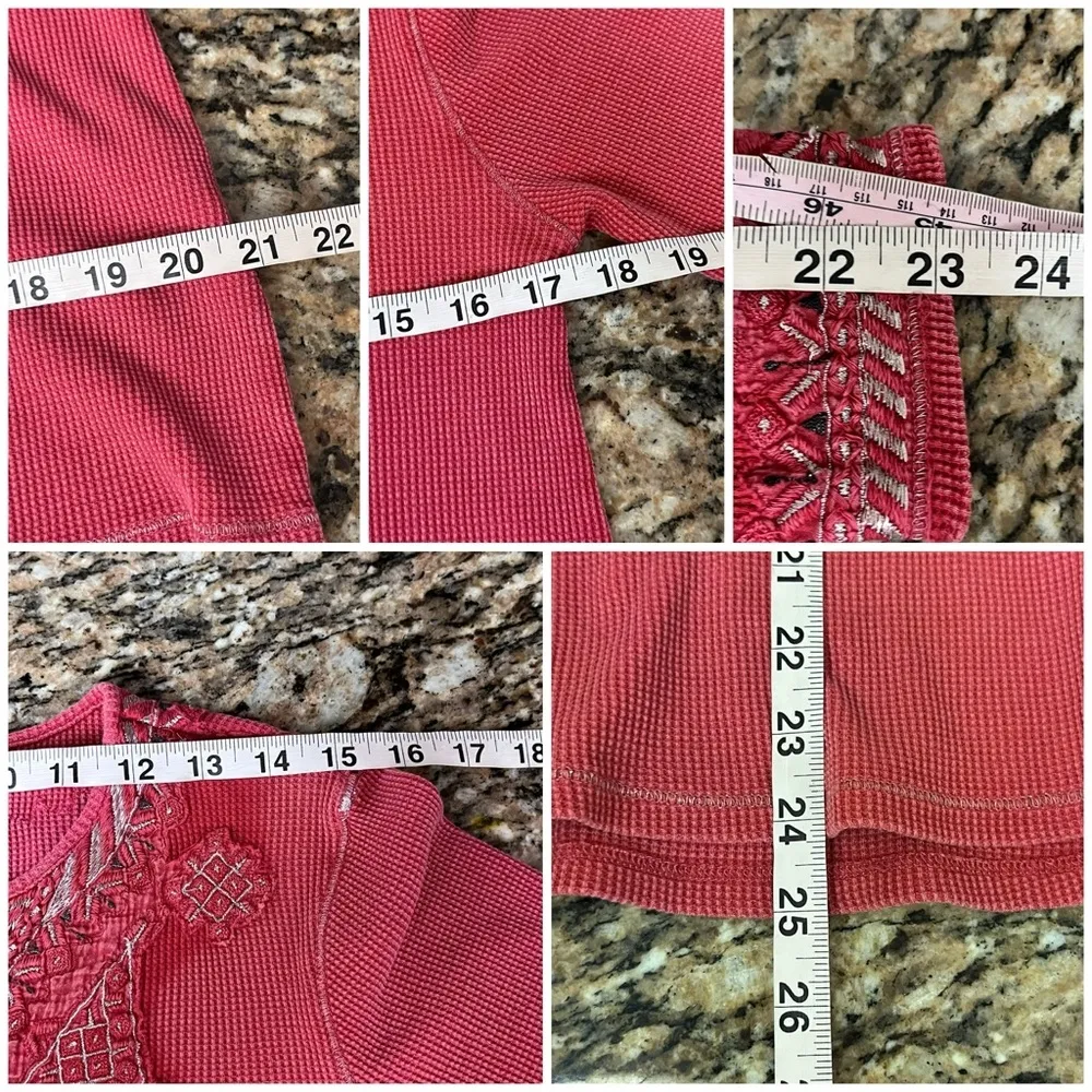 Soft Surroundings Pink Waffle Thermal Embroidered Boho Top PXS Coastal Hippie - Image 6