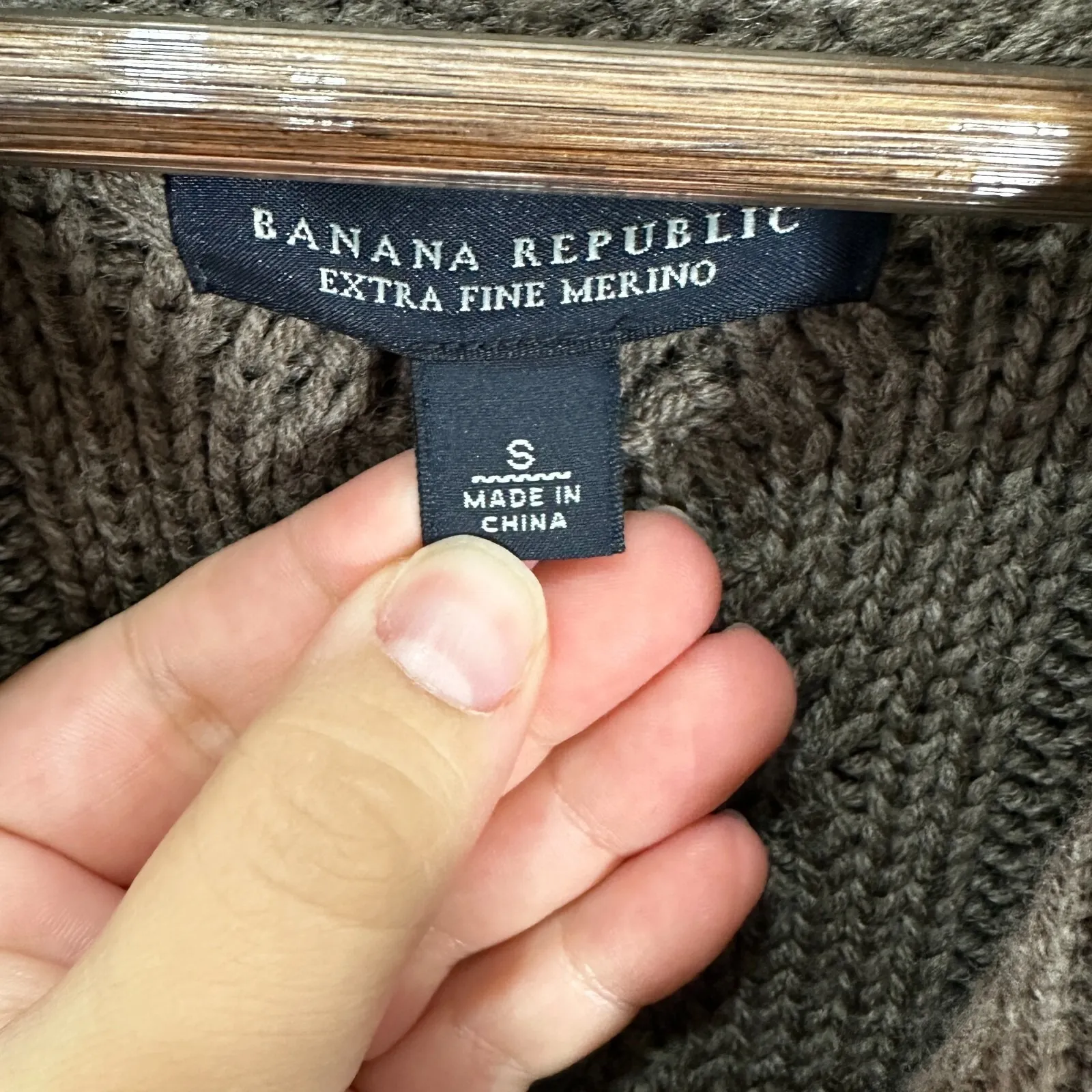 Banana Republic Sweater S Brown Merino Wool Shawl Collar Preppy Quiet Luxury - Image 3