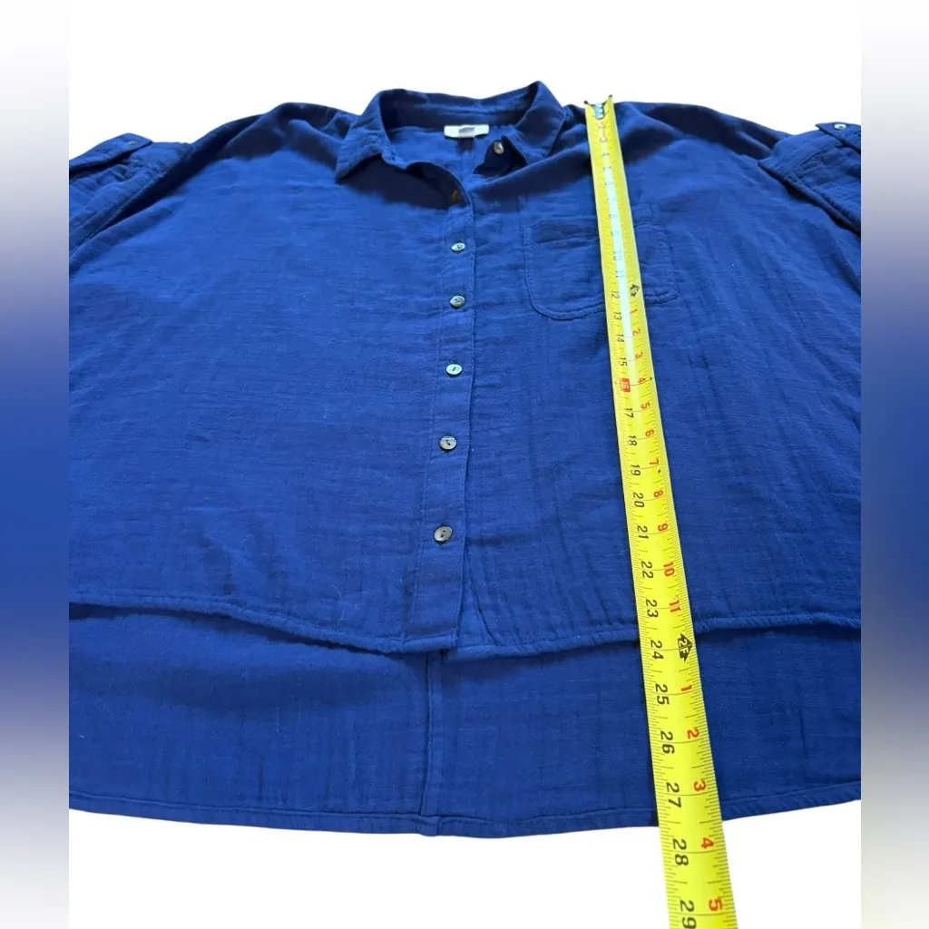 J Jill Pure Jill Relaxed Gauze Button Front Top In Blue Sea Womens Size Small - Image 10