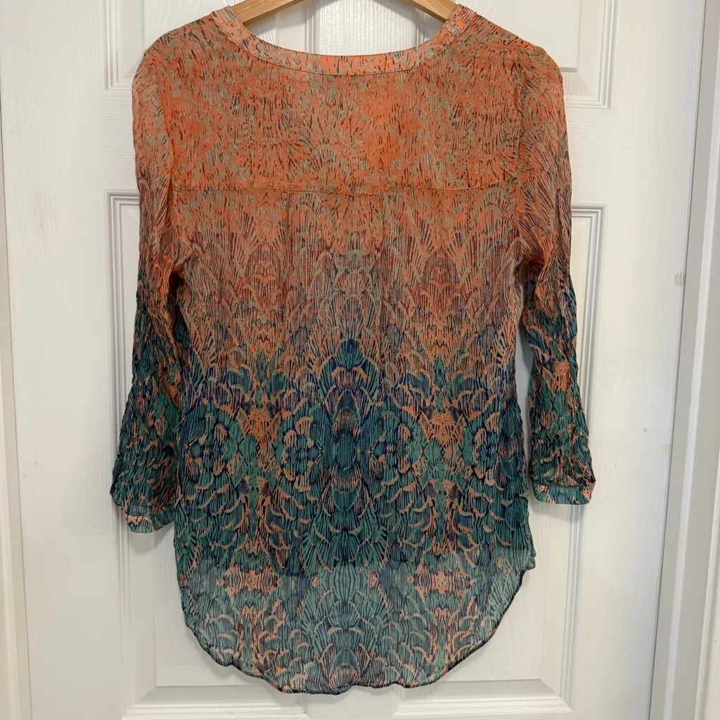 Like New Lucky Brand Sheer Long Sleeve V-neck Tunic Blouse - Image 2