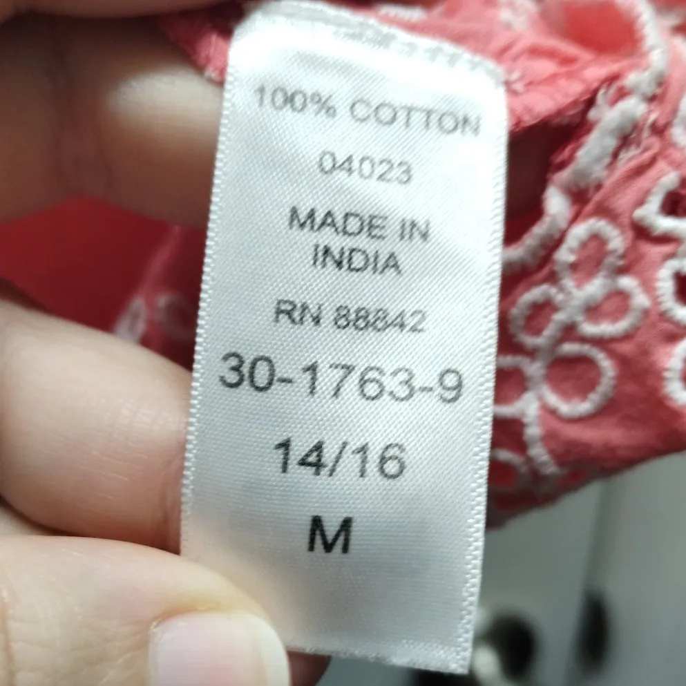 Woman Within Size 14/16 Salmon Pink Embroidered Floral Popover Tunic Top - Image 6